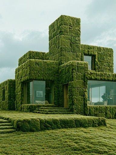 Moss-Covered Modern House Photography Poster. poster detail