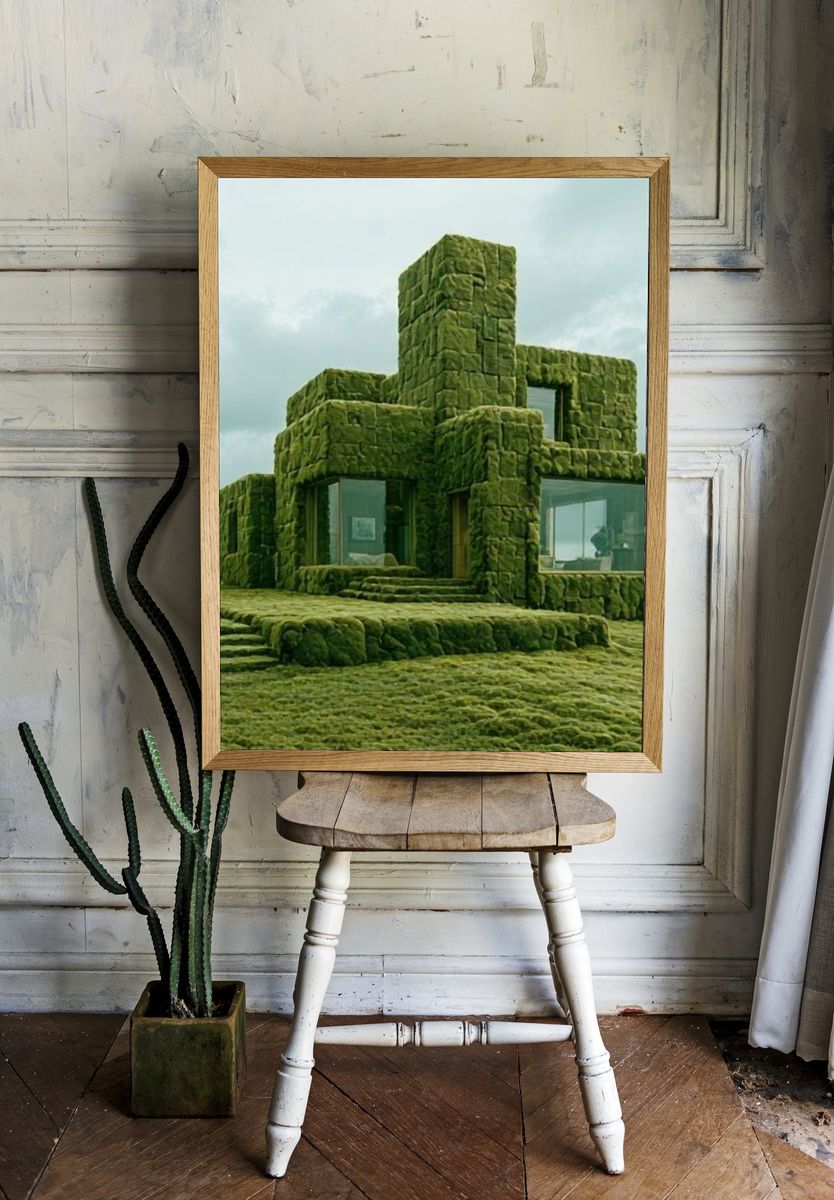 Moss-Covered Modern House Photography Poster. room preview