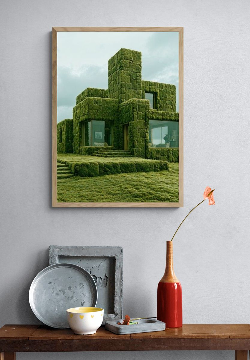 Moss-Covered Modern House Photography Poster. — room view 3