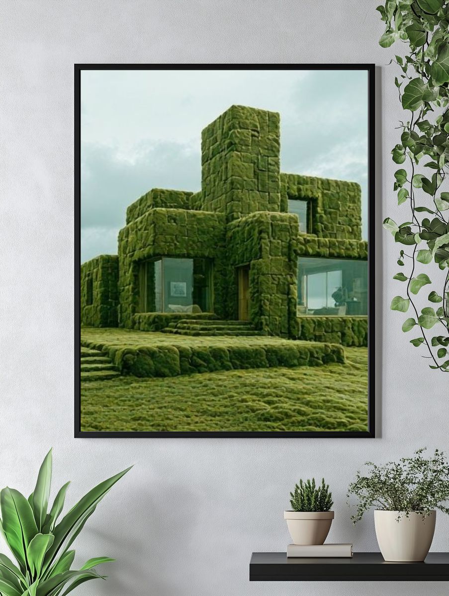 Moss-Covered Modern House Photography Poster. — room view 4