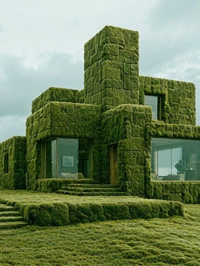 Moss-Covered Modern House Photography Poster.