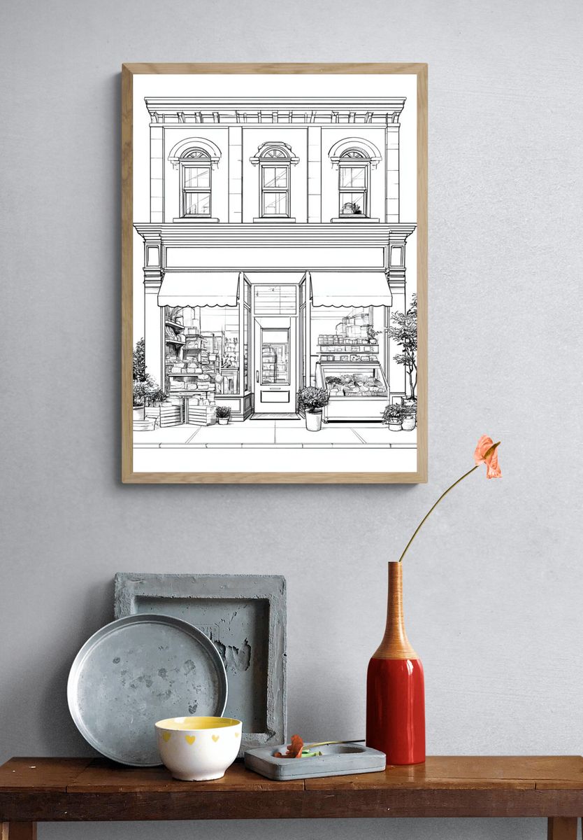 Boutique Storefront Line Art Poster. — room view 3