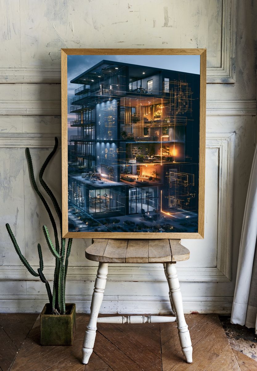 Futuristic Glass Villa Architecture Print. room preview