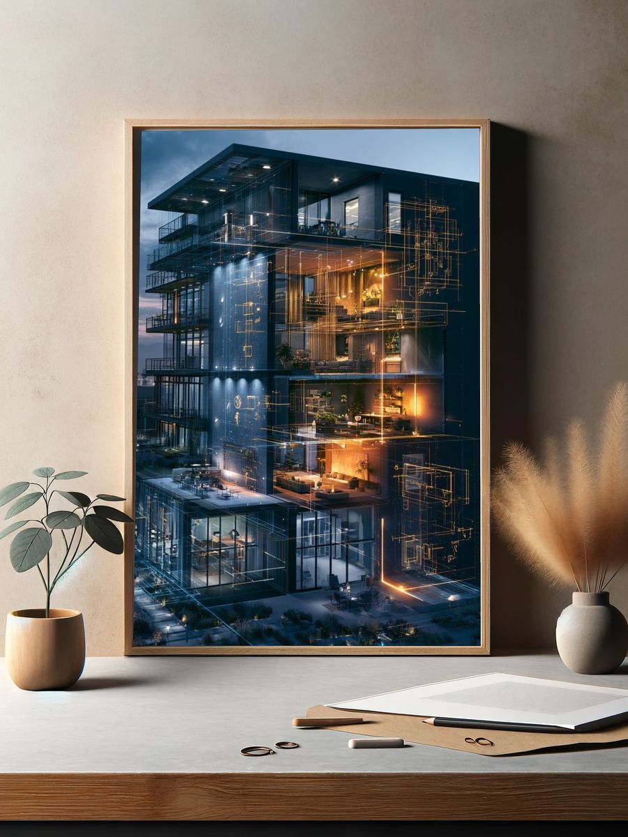 Futuristic Glass Villa Architecture Print. — room view 2