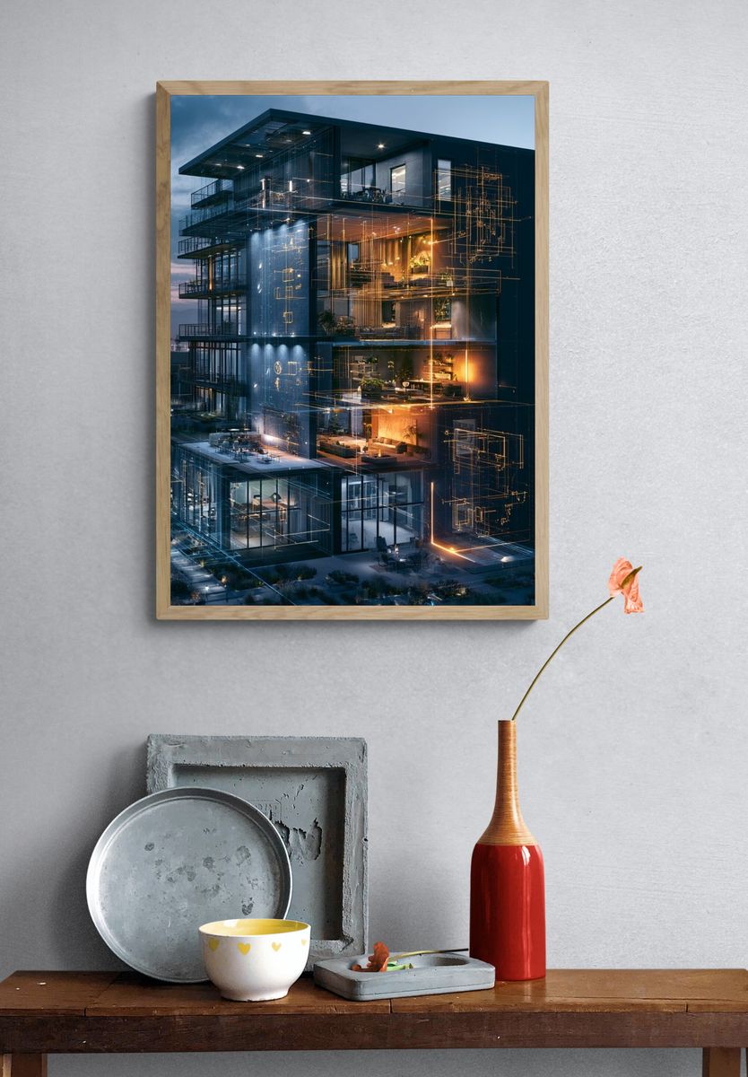 Futuristic Glass Villa Architecture Print. — room view 3