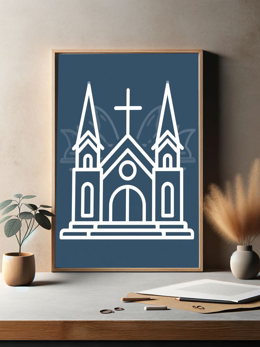Church Line Art Poster. — room view 2