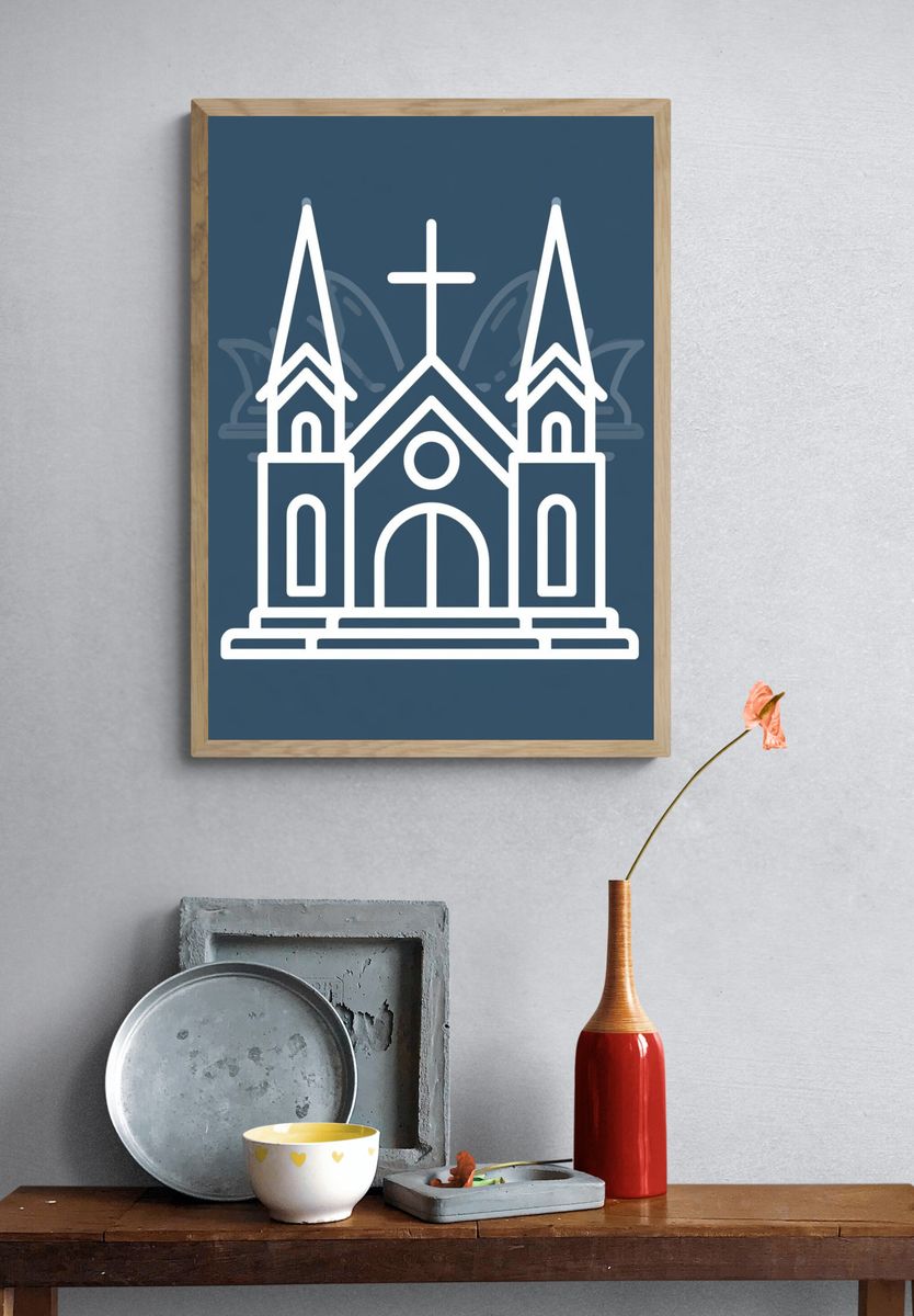 Church Line Art Poster. — room view 3