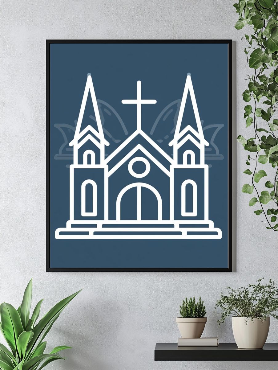 Church Line Art Poster. — room view 4