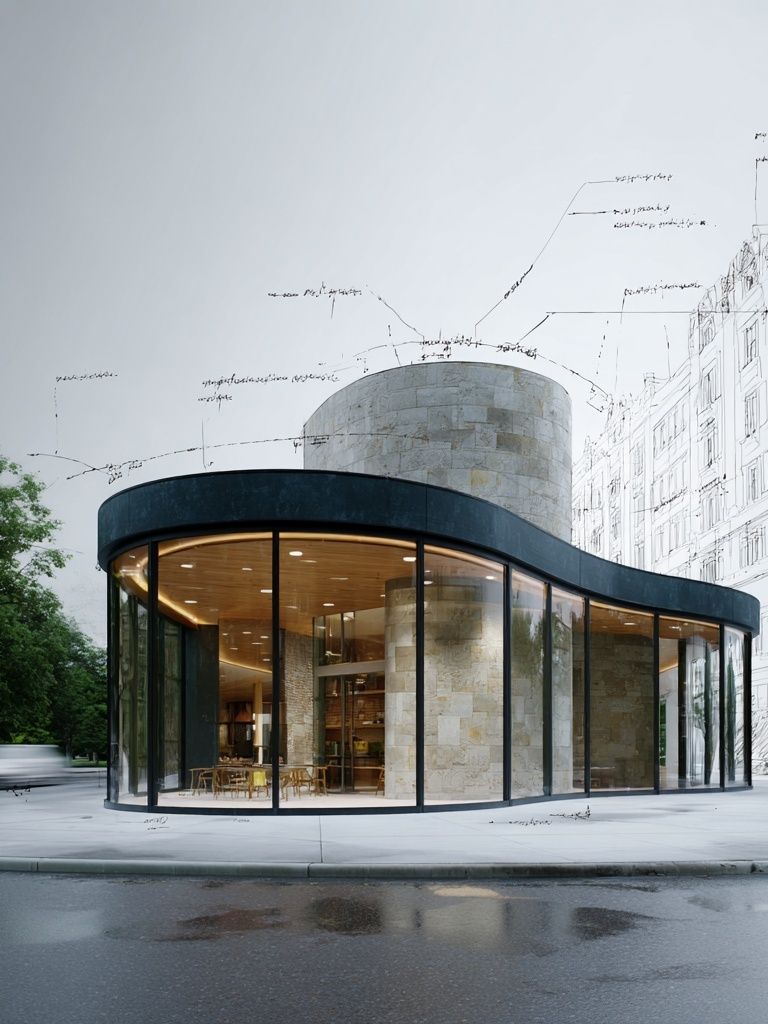 Modern Curved Pavilion Architecture Print. poster — architecture art
