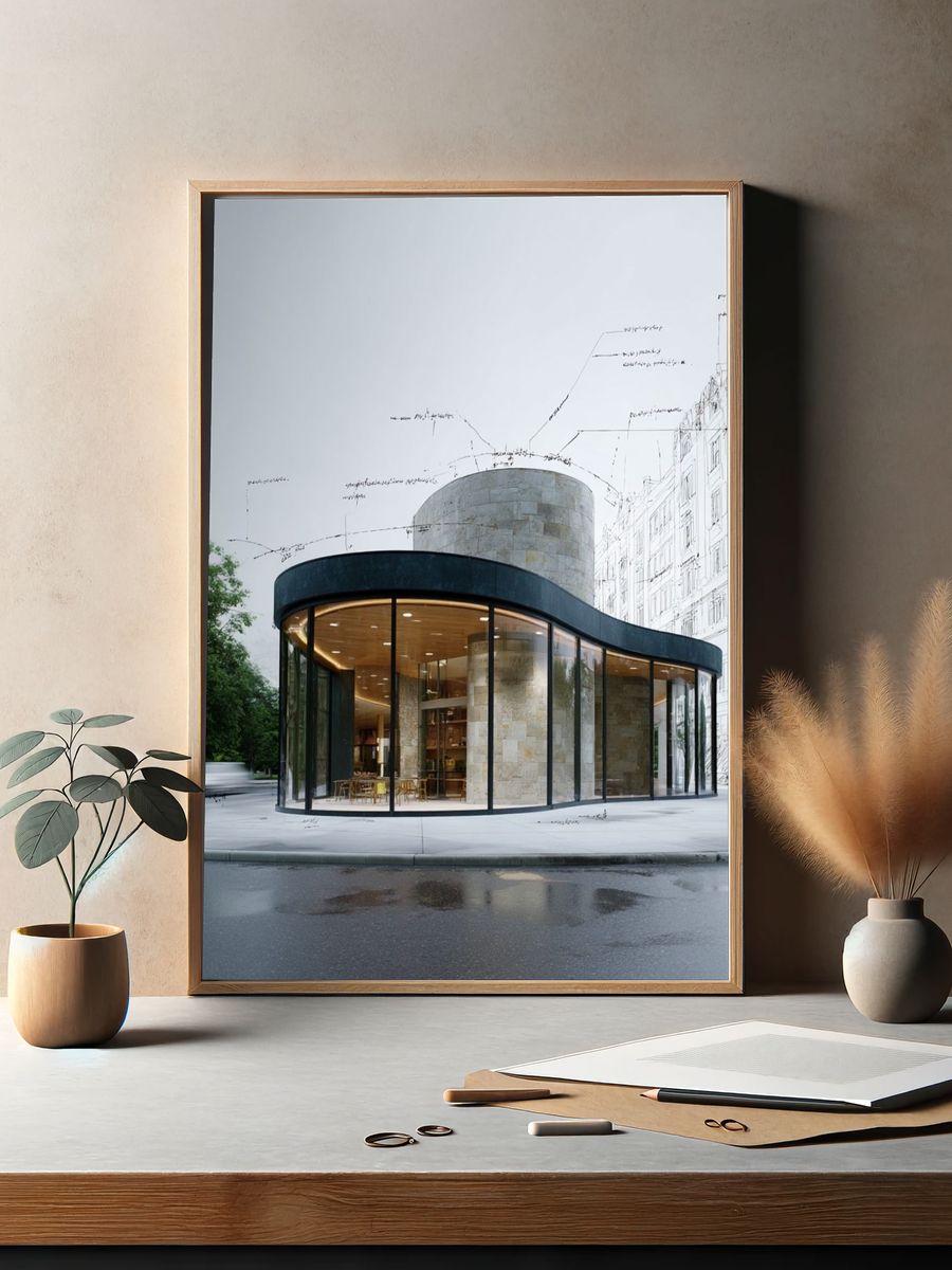 Modern Curved Pavilion Architecture Print. — room view 2