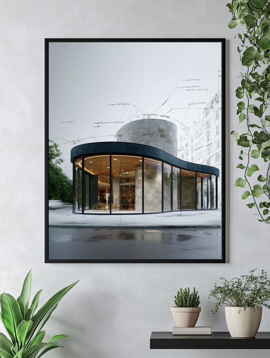 Modern Curved Pavilion Architecture Print. — room view 4