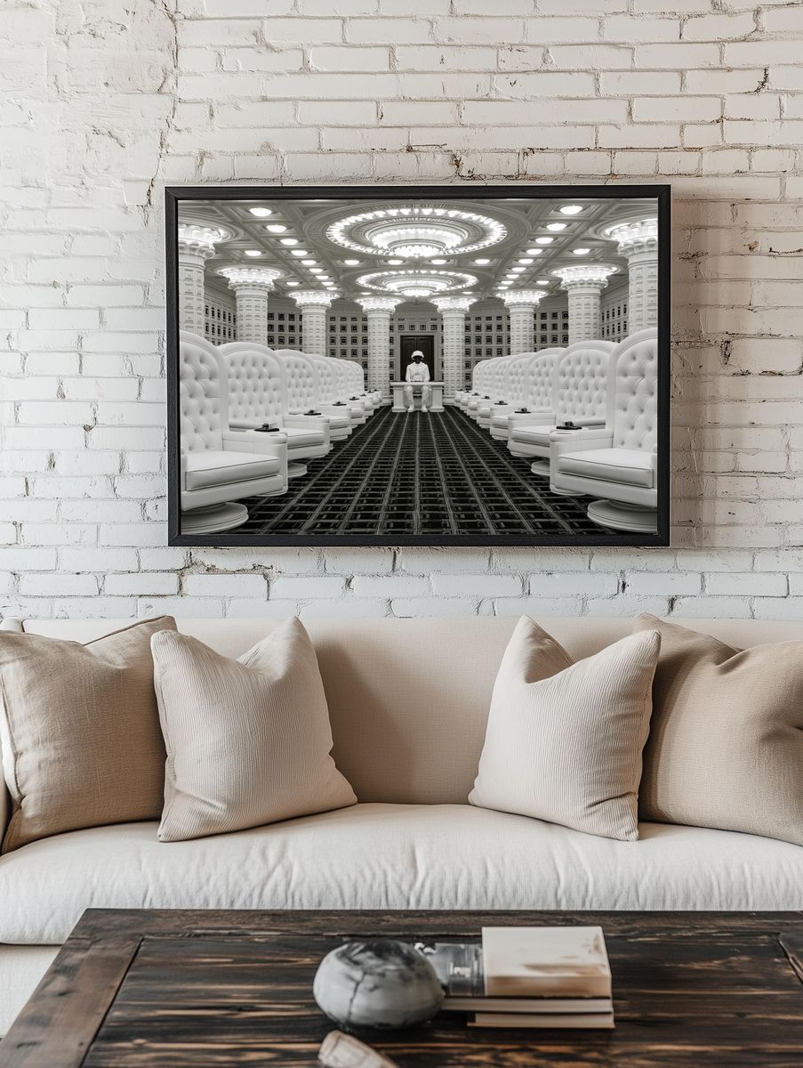 Futuristic White Hall Interior Print. room preview