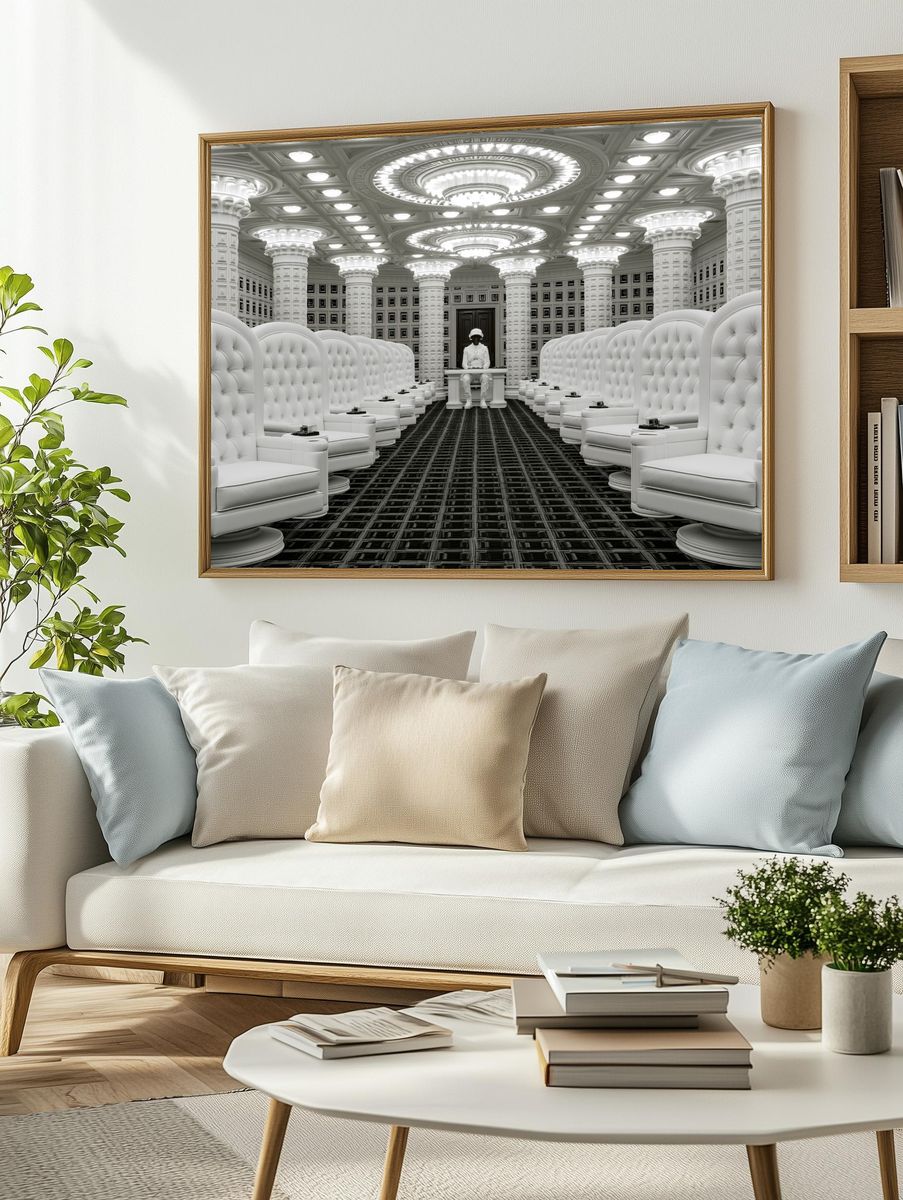 Futuristic White Hall Interior Print. — room view 2