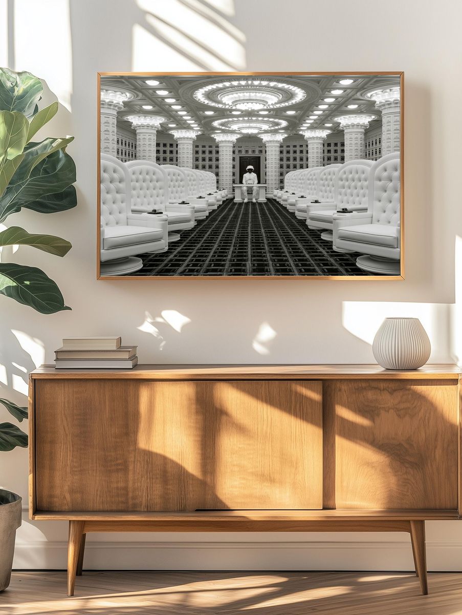 Futuristic White Hall Interior Print. — room view 3