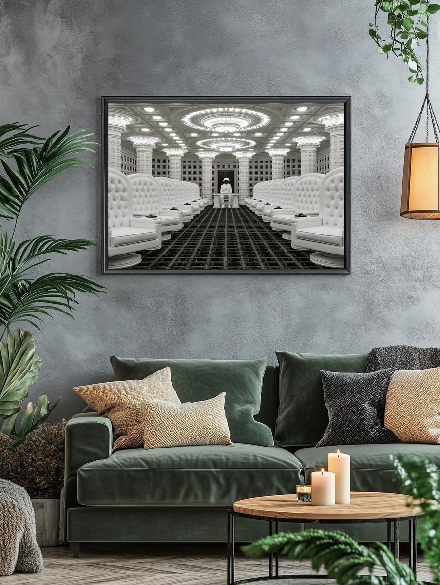 Futuristic White Hall Interior Print. — room view 4