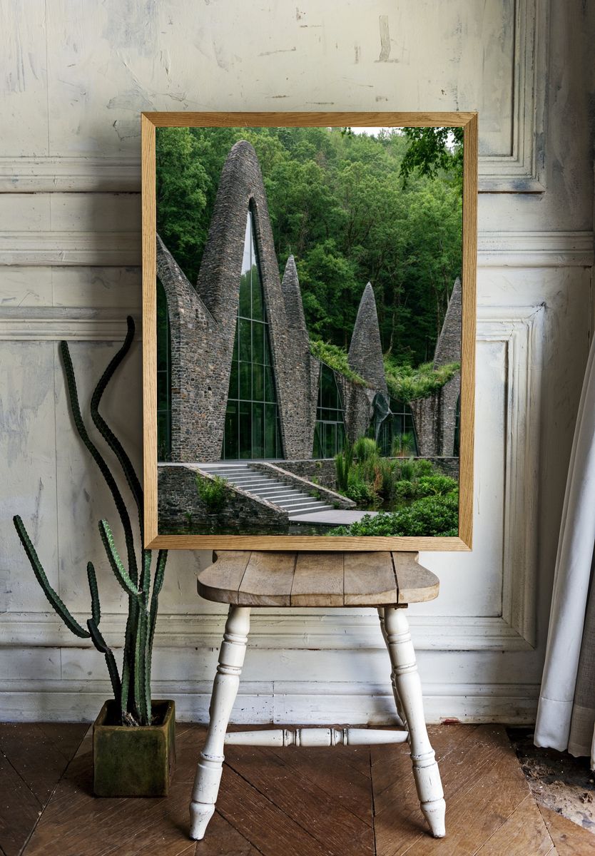 Forest Stone Chapel Architecture Print. room preview