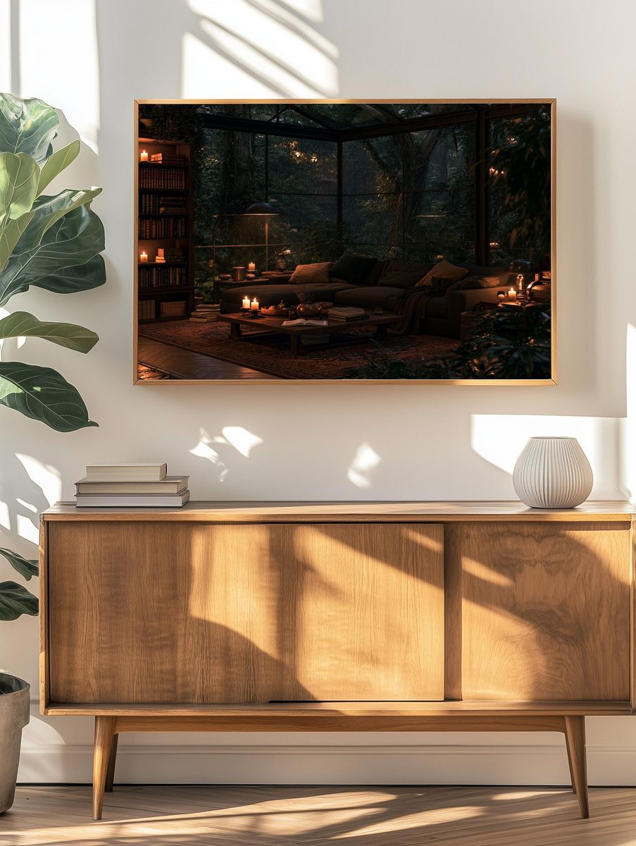 Cozy Forest Library Interior Poster. — room view 3