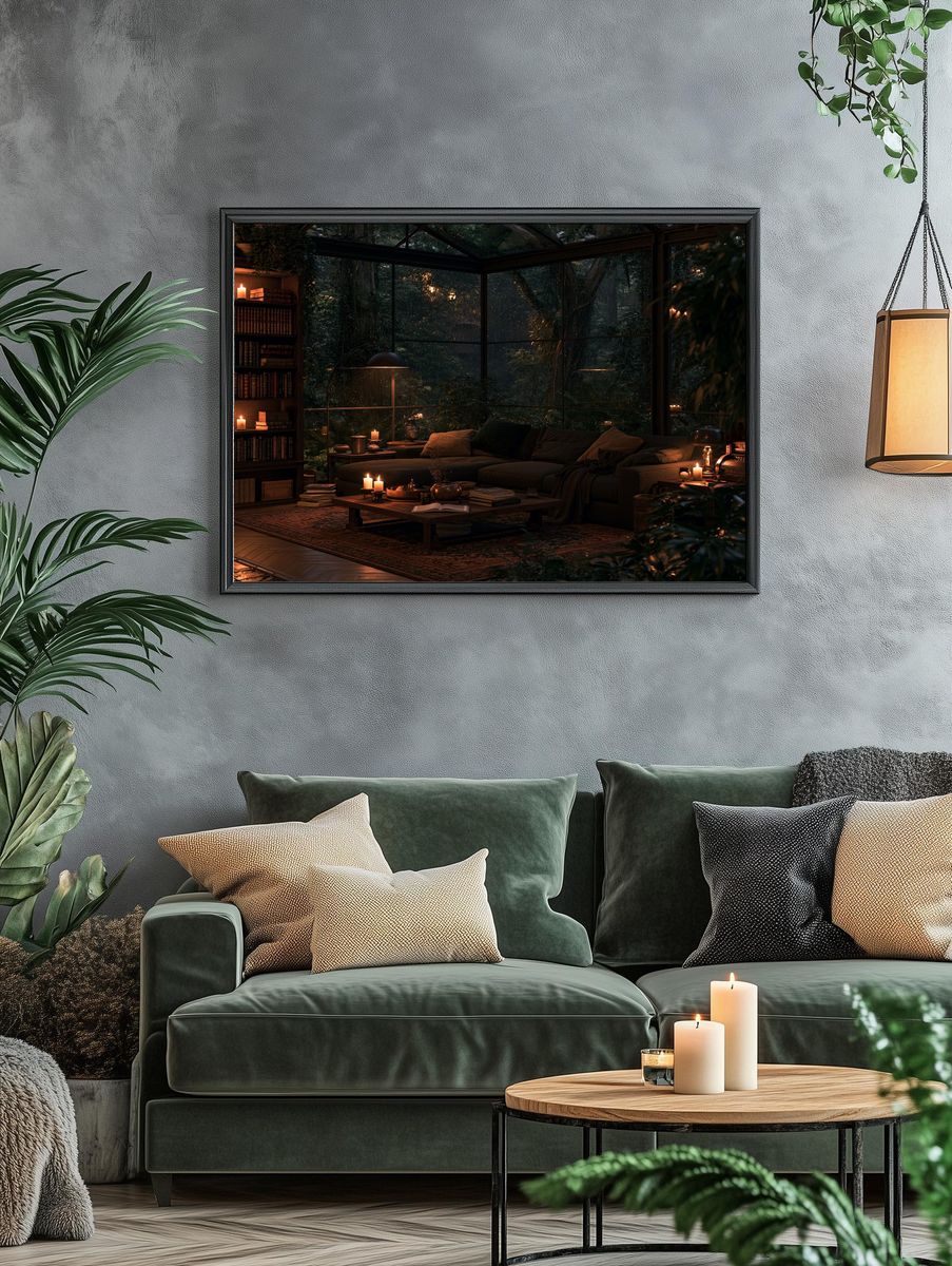 Cozy Forest Library Interior Poster. — room view 4