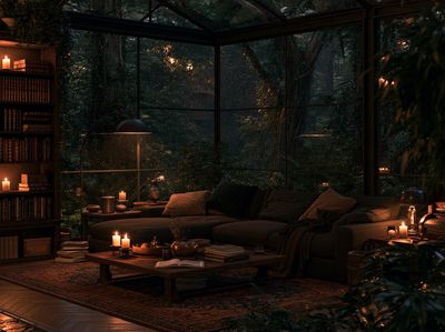 Cozy Forest Library Interior Poster.
