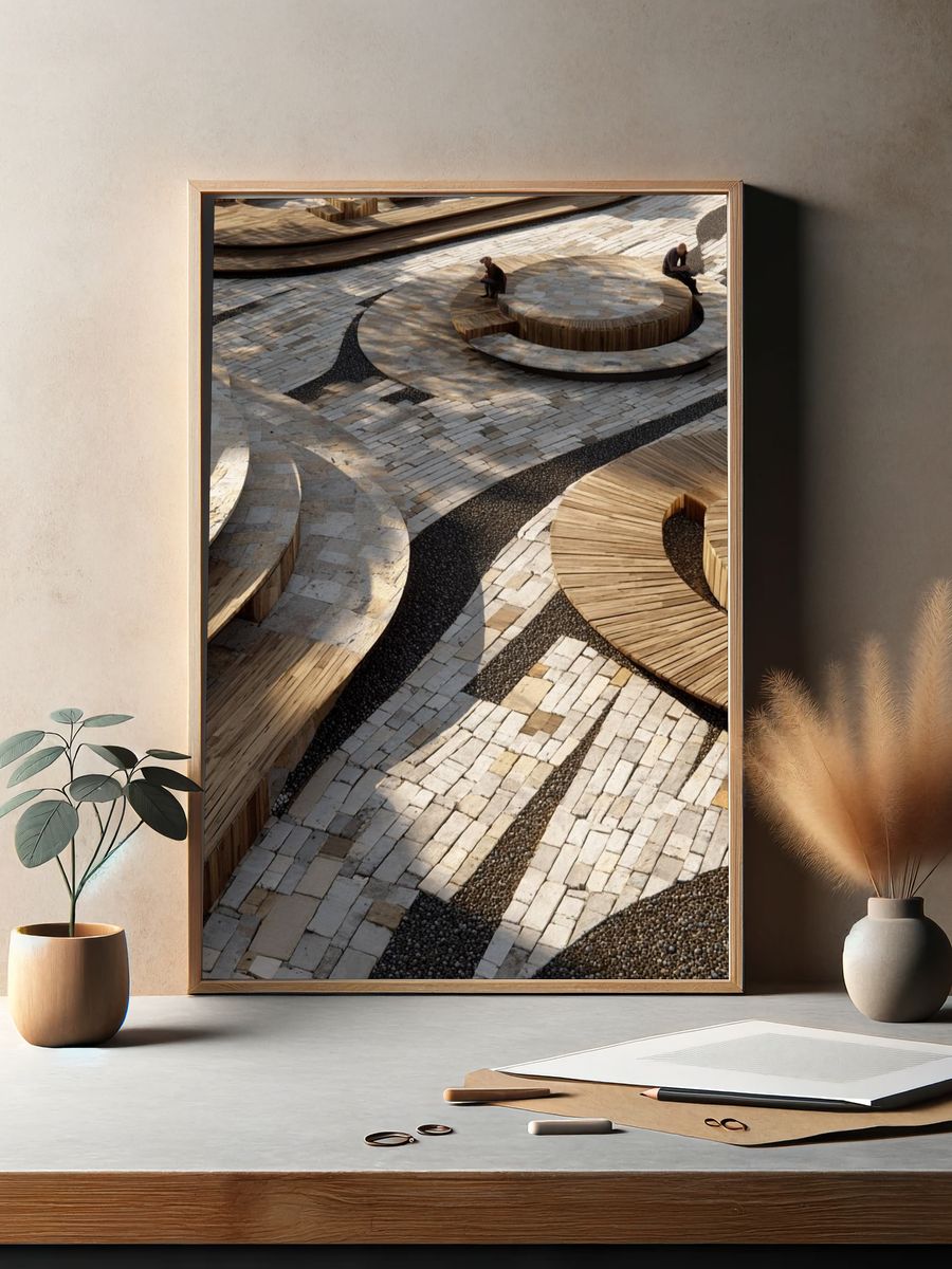 Curved Timber Plaza Architecture Print. — room view 2