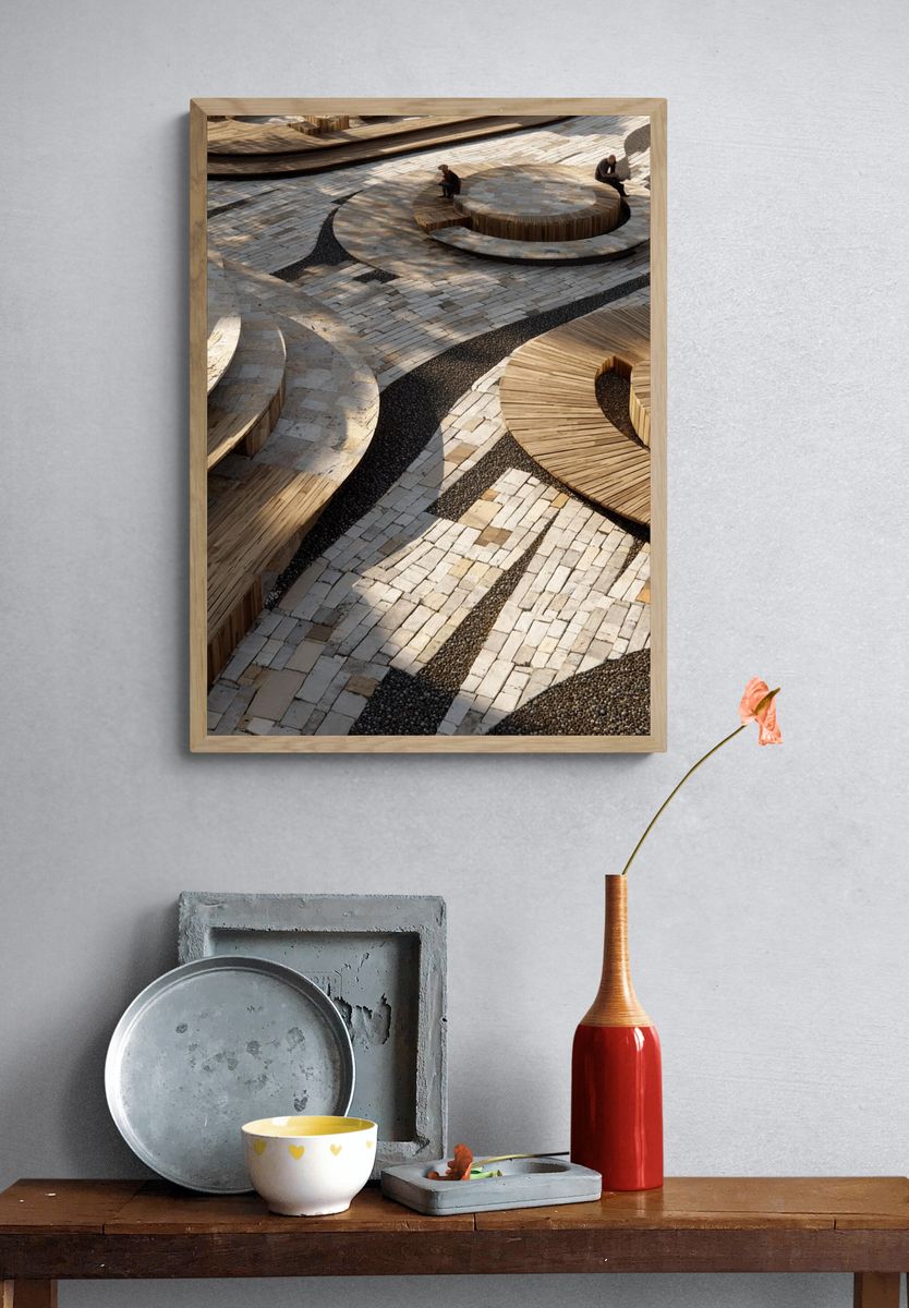 Curved Timber Plaza Architecture Print. — room view 3