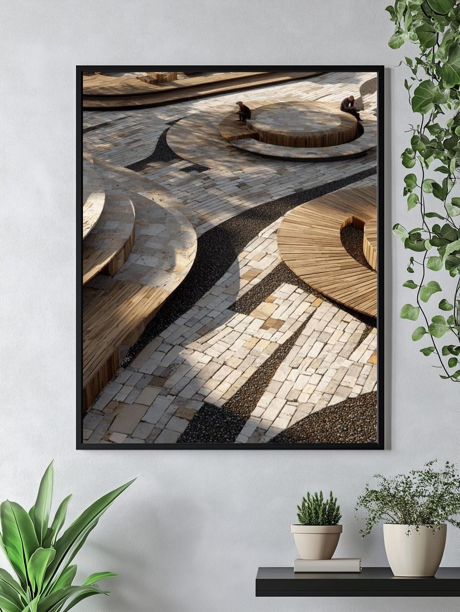Curved Timber Plaza Architecture Print. — room view 4