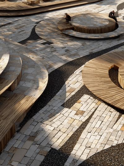 Curved Timber Plaza Architecture Print. poster