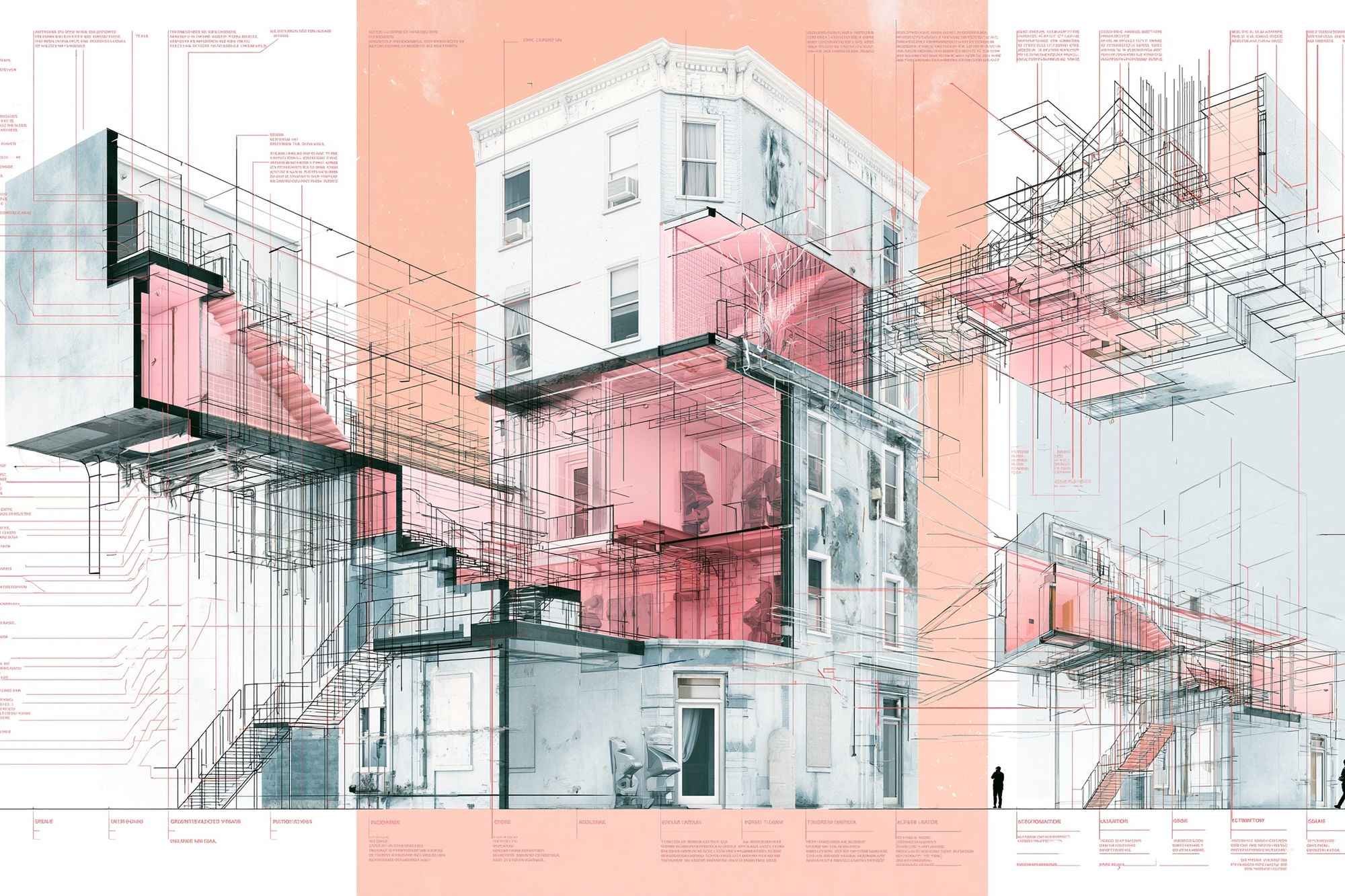 Architectural Blueprint Collage Poster. poster detail
