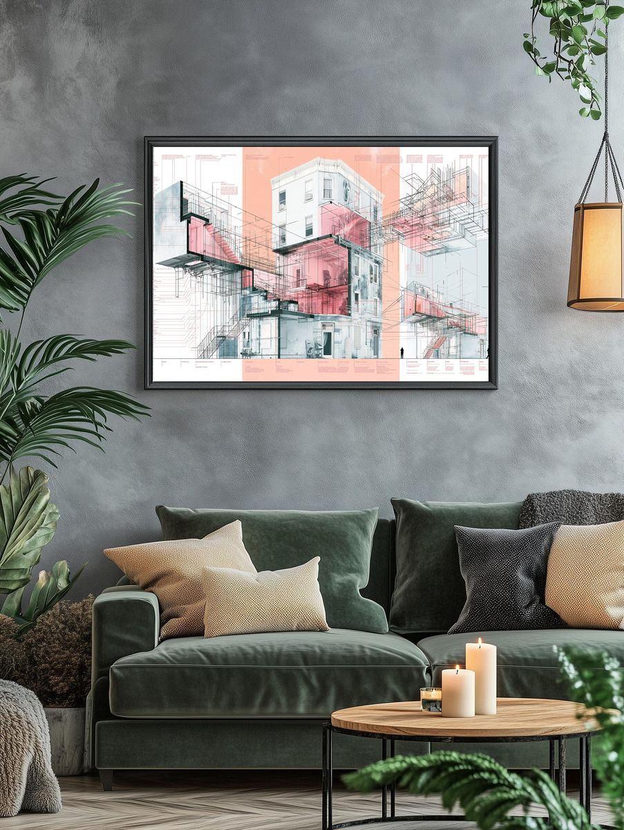 Architectural Blueprint Collage Poster. — room view 4