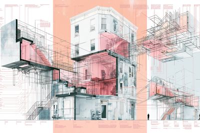 Architectural Blueprint Collage Poster.