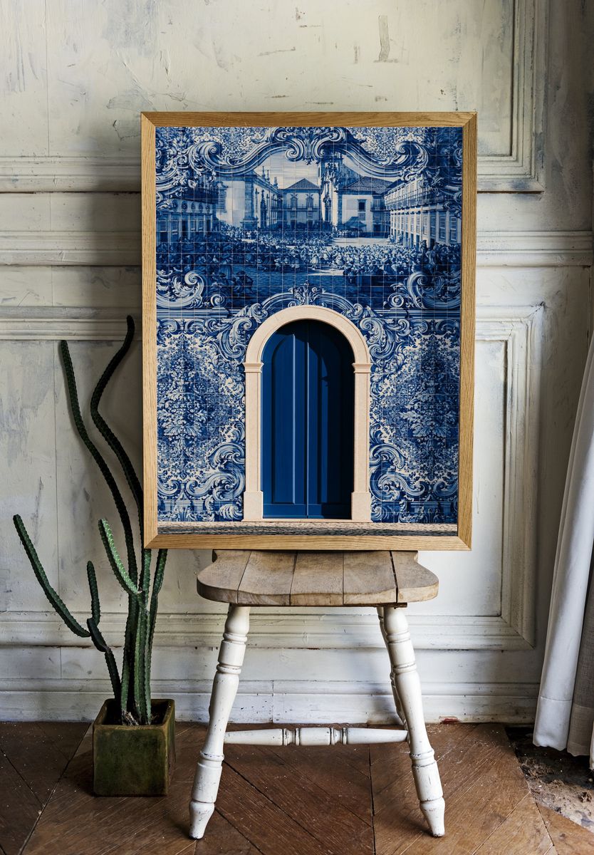 Blue Tile Courtyard Architecture Print. — room view 1