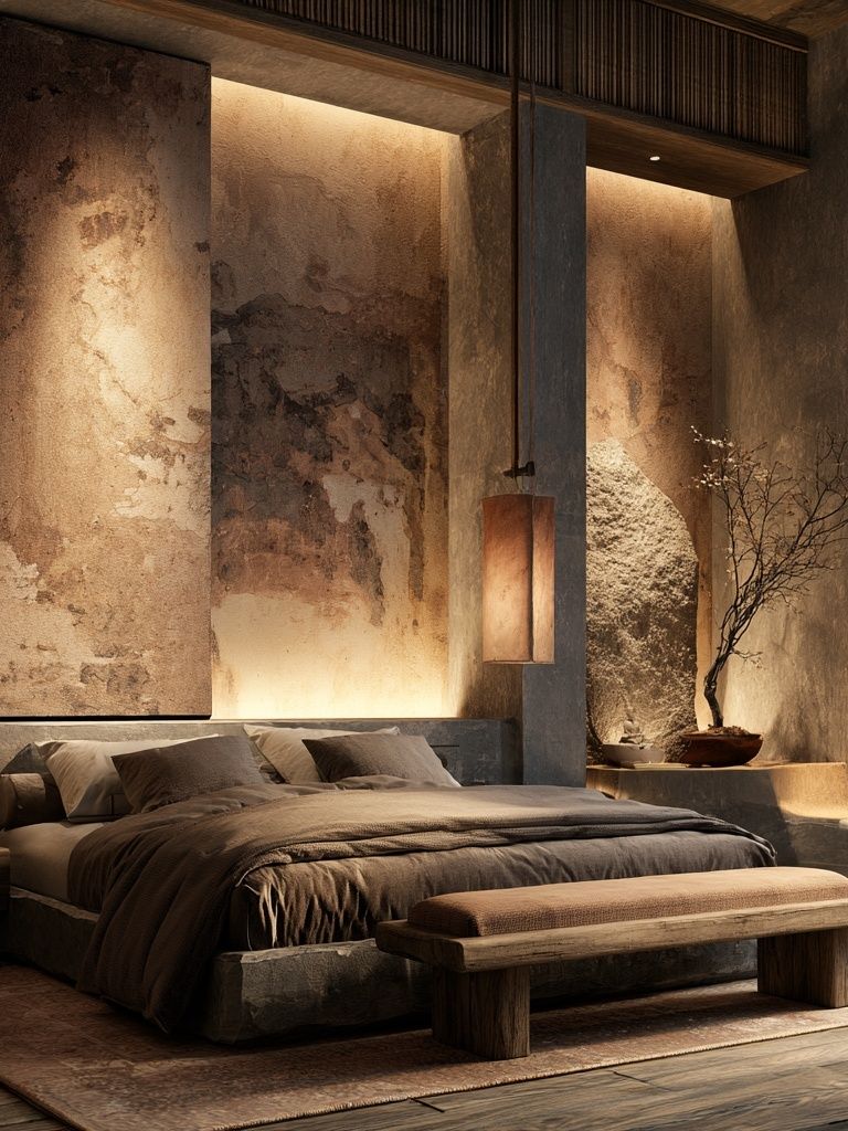 Zen Japandi Bedroom Interior Print. poster detail