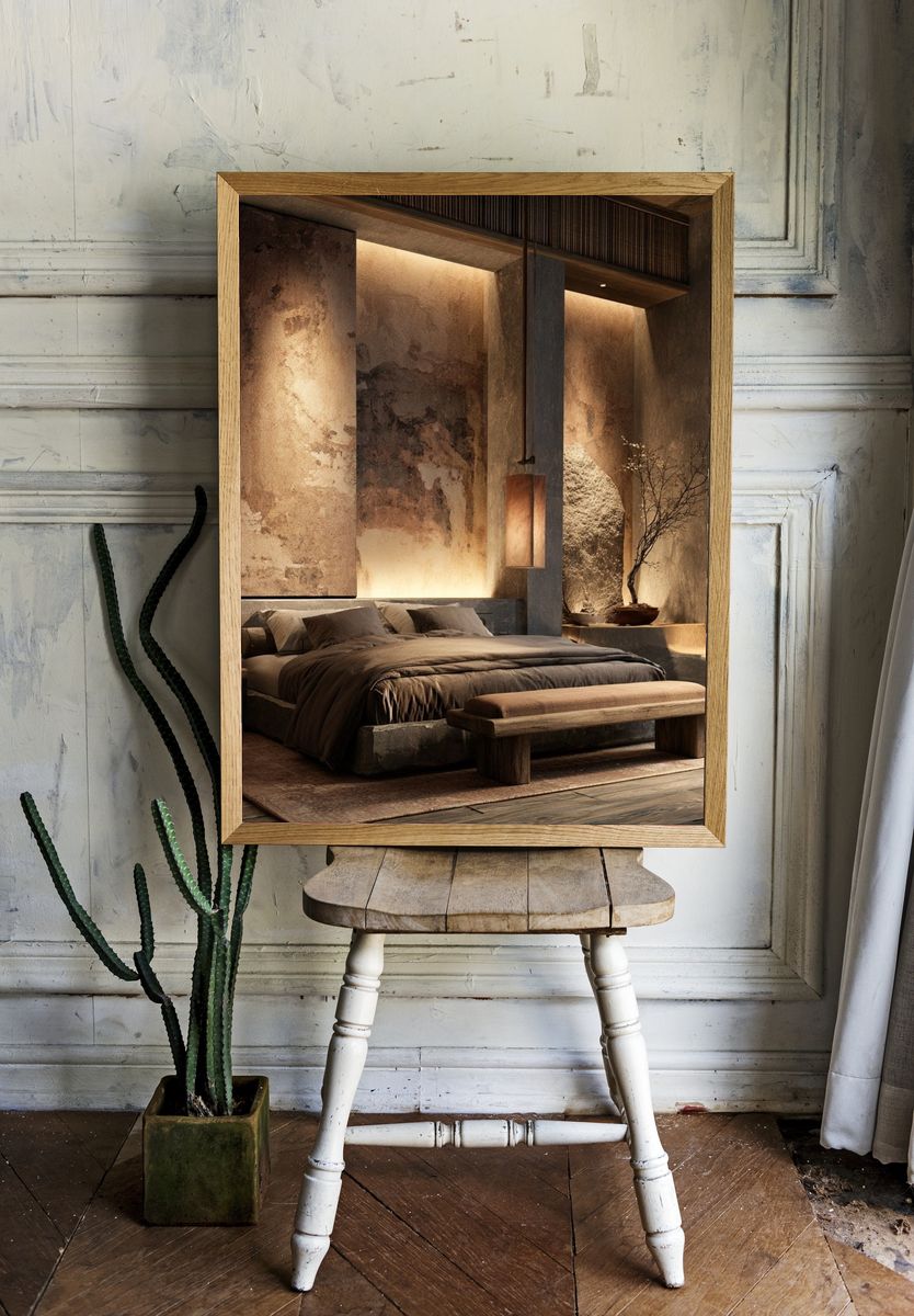 Zen Japandi Bedroom Interior Print. room preview