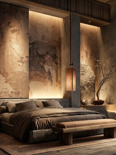 Zen Japandi Bedroom Interior Print.