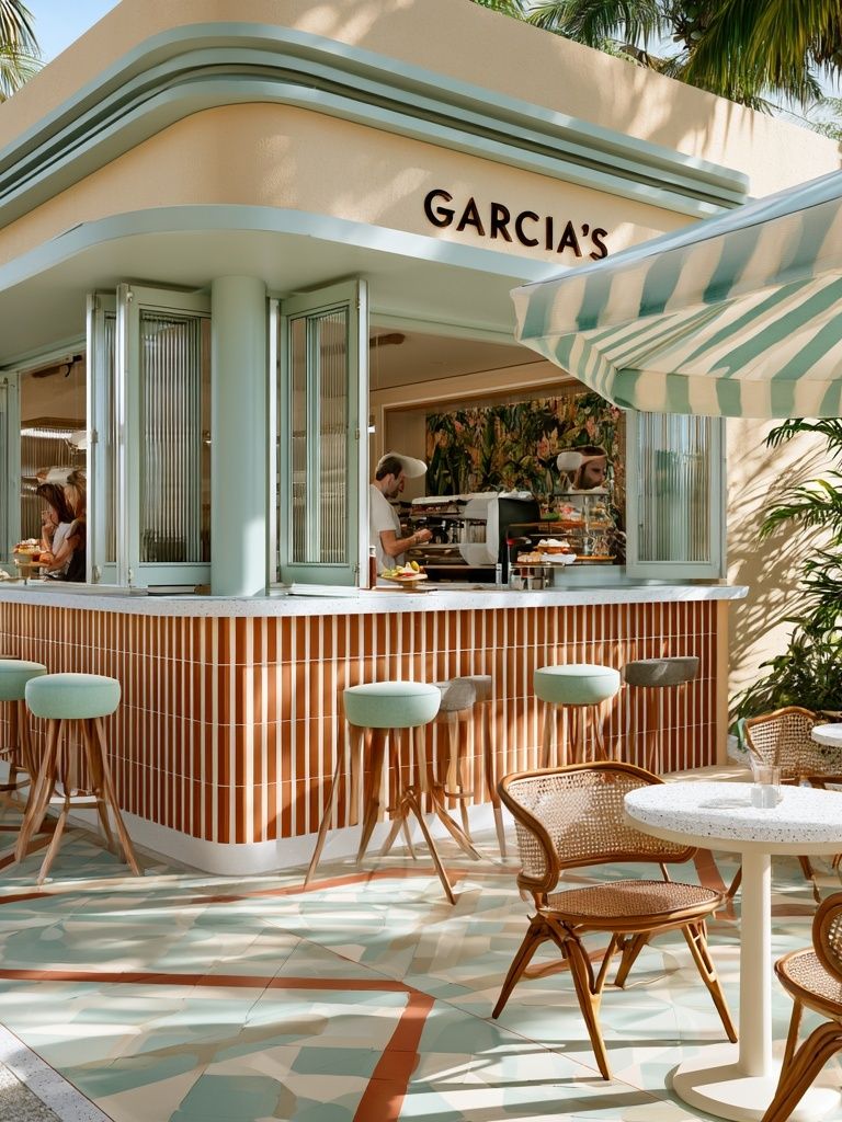 Art Deco Tropical Cafe Poster. poster — architecture art