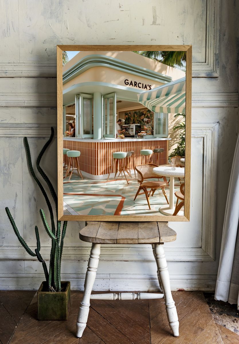 Art Deco Tropical Cafe Poster. room preview