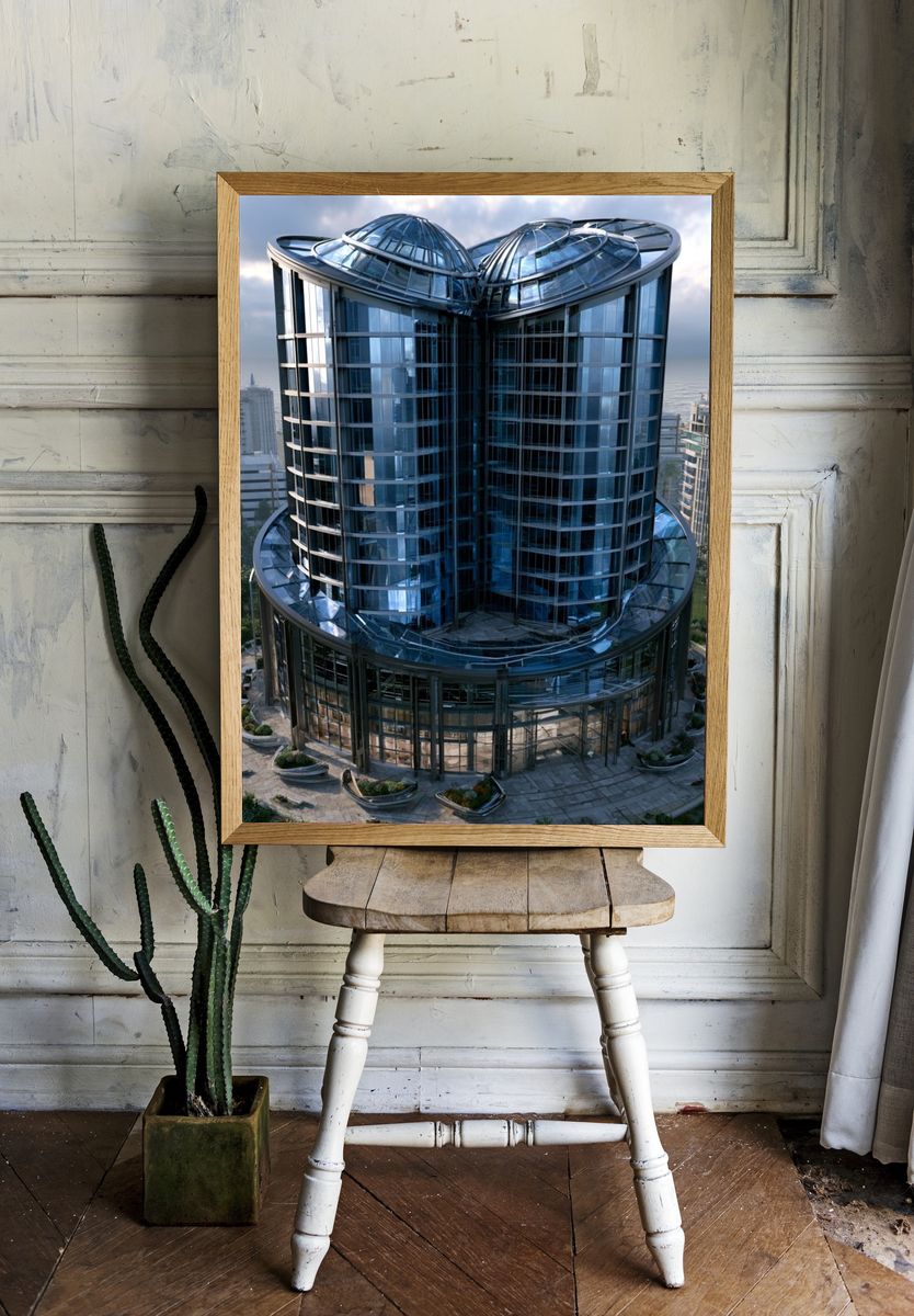 Futuristic Glass Tower Architecture Print. room preview