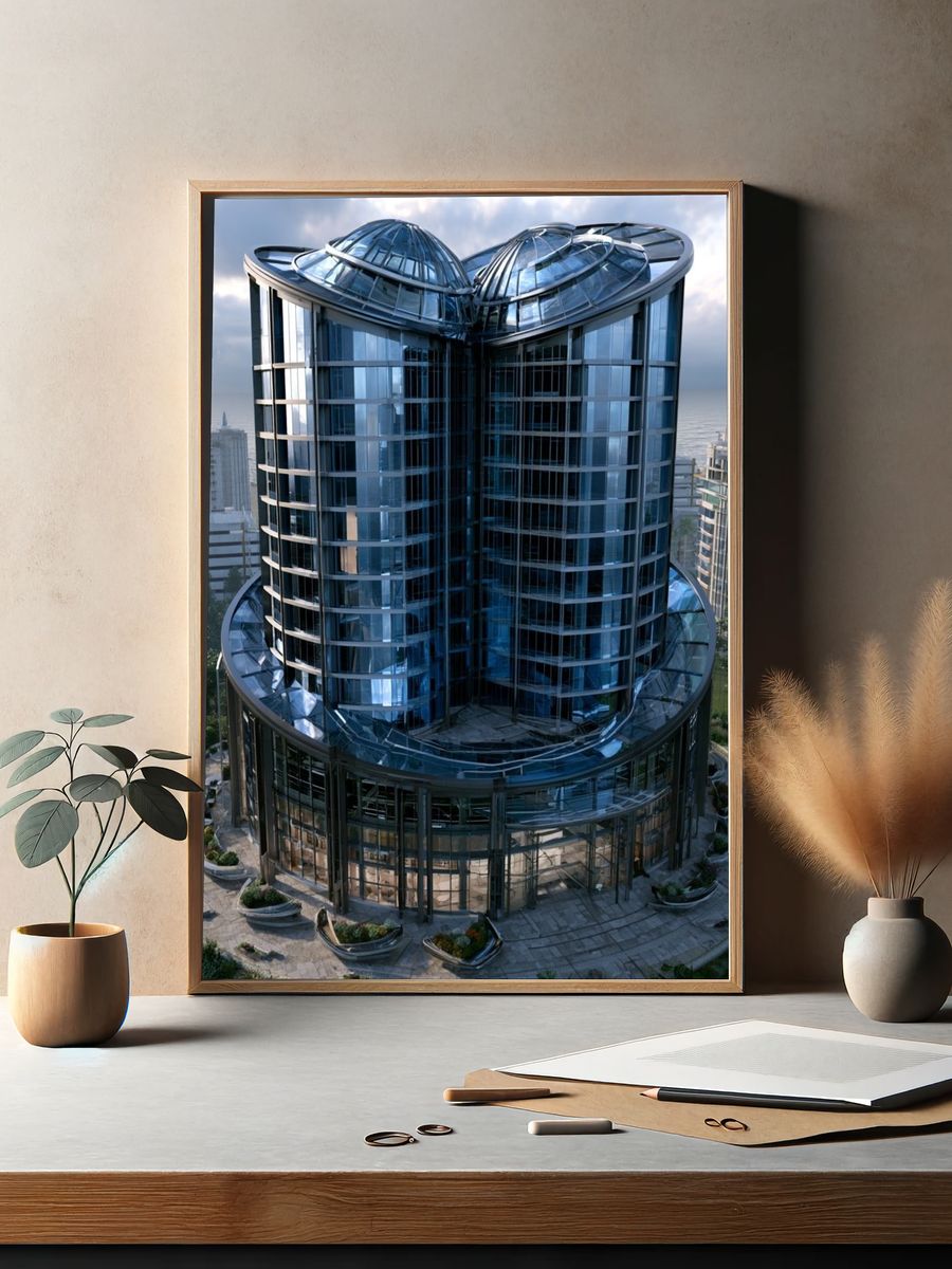 Futuristic Glass Tower Architecture Print. — room view 2