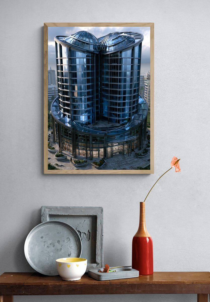 Futuristic Glass Tower Architecture Print. — room view 3