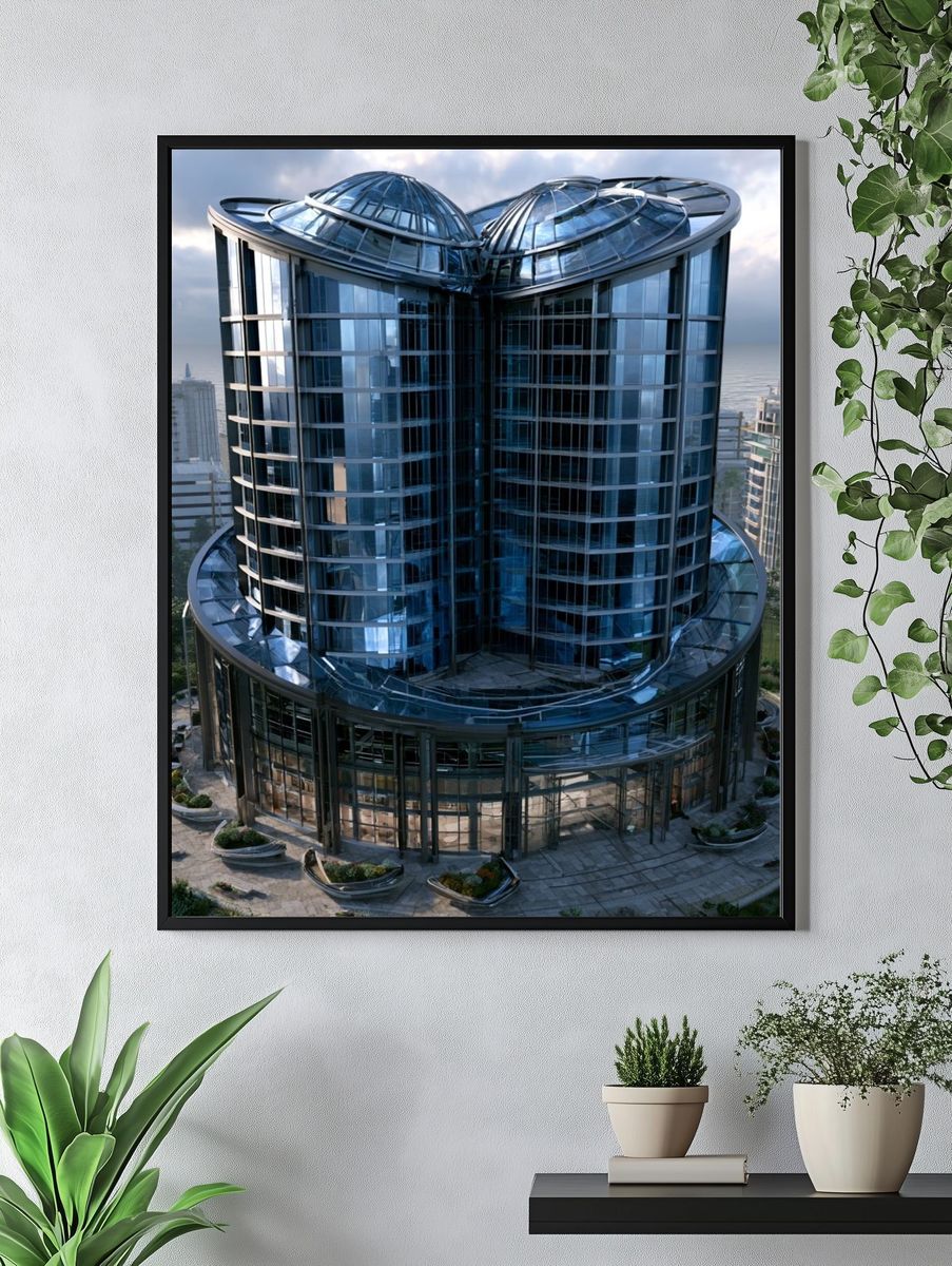 Futuristic Glass Tower Architecture Print. — room view 4