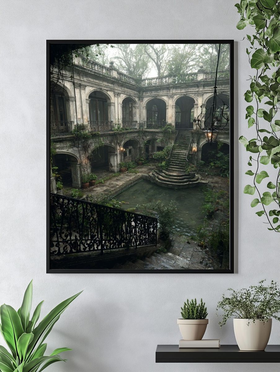 Overgrown Courtyard Architecture Print. — room view 4
