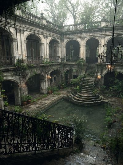 Overgrown Courtyard Architecture Print.