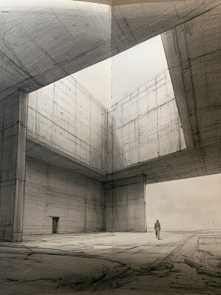 Concrete Atrium Sketch Poster. poster — architecture art