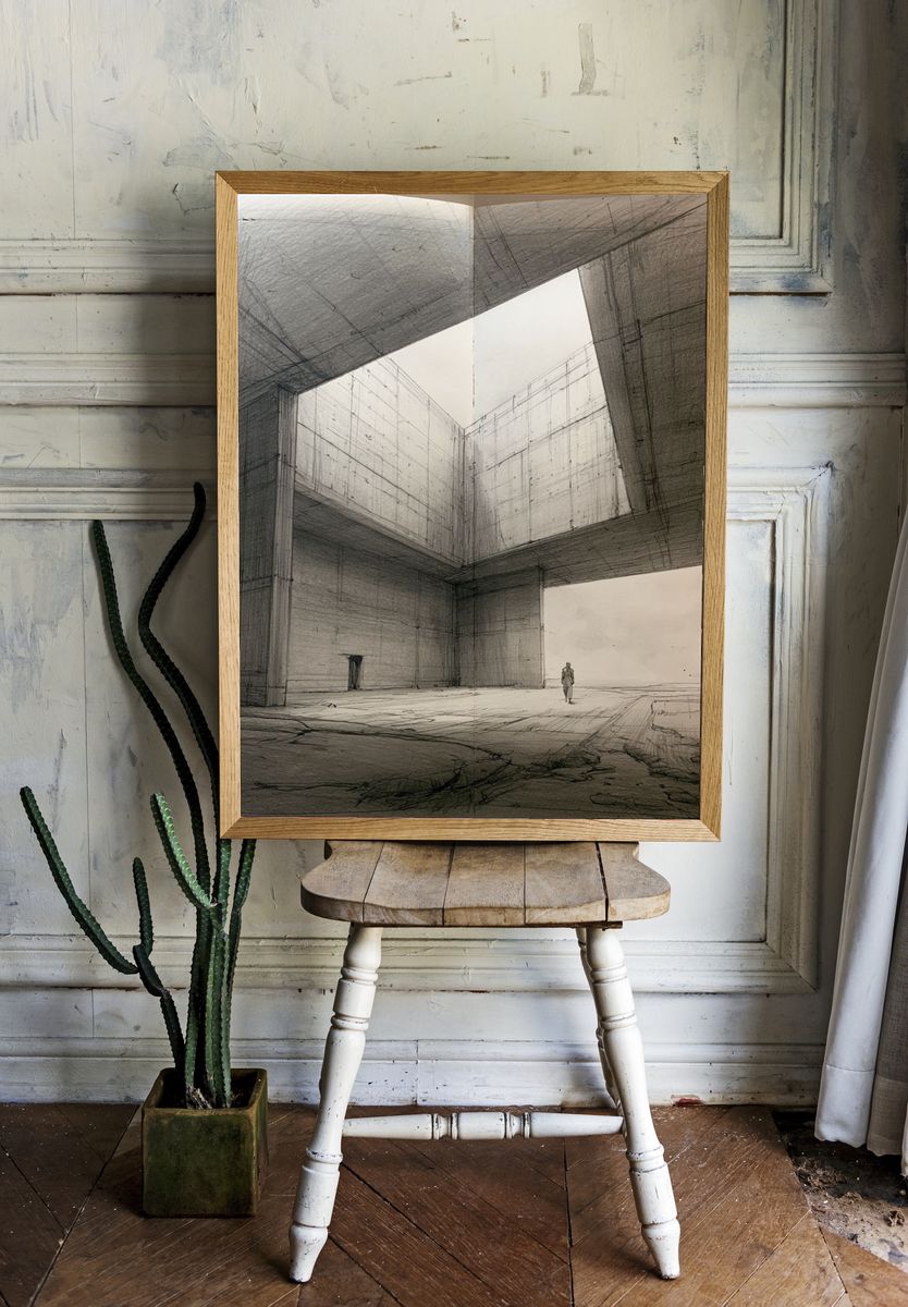 Concrete Atrium Sketch Poster. room preview