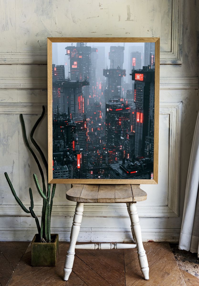 Neon Cyberpunk Cityscape Poster. room preview