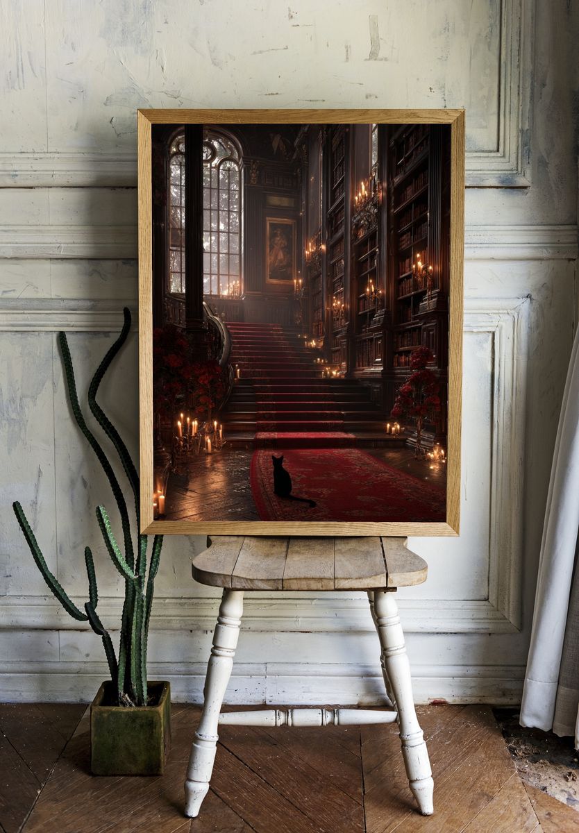 Gothic Library Staircase Poster. room preview