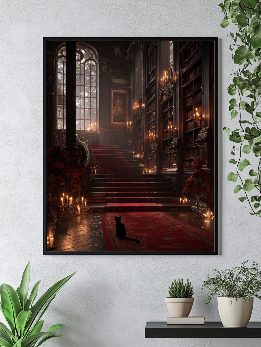 Gothic Library Staircase Poster. — room view 4