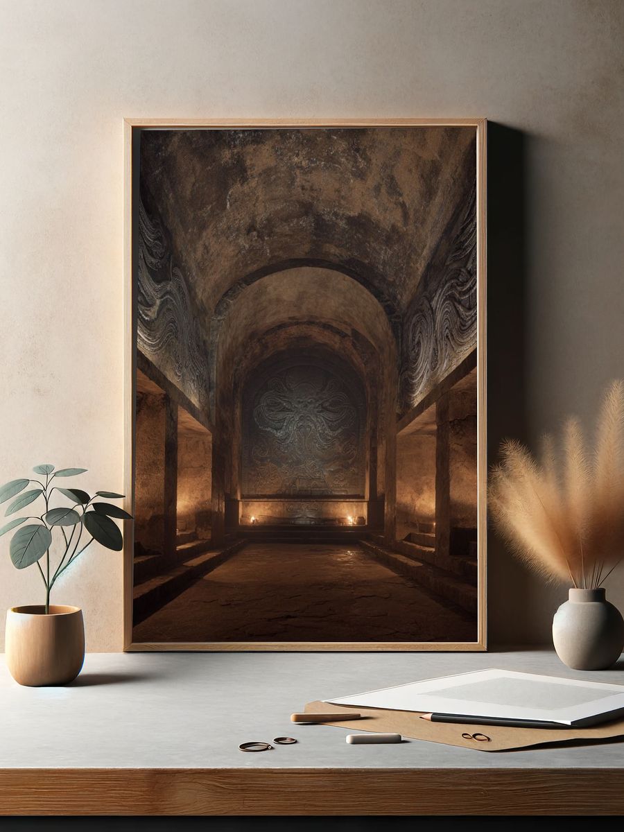 Ancient Temple Hall Photography Poster. — room view 2