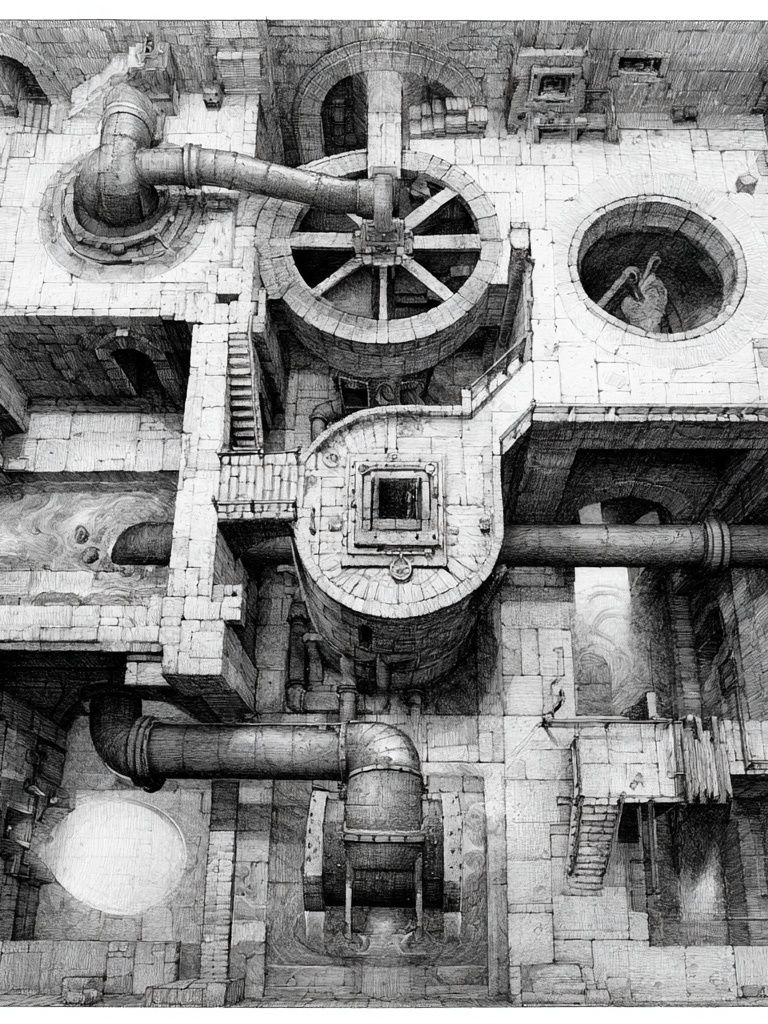 Industrial Maze Sketch Poster. poster — architecture art