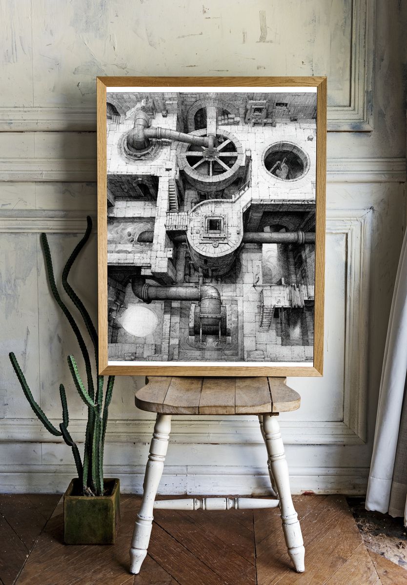 Industrial Maze Sketch Poster. room preview